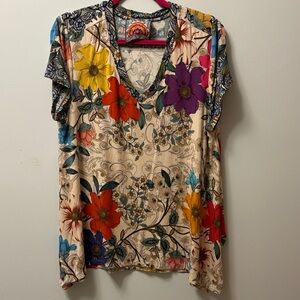 Johnny Was Colorful Floral V-Neck Blouse
